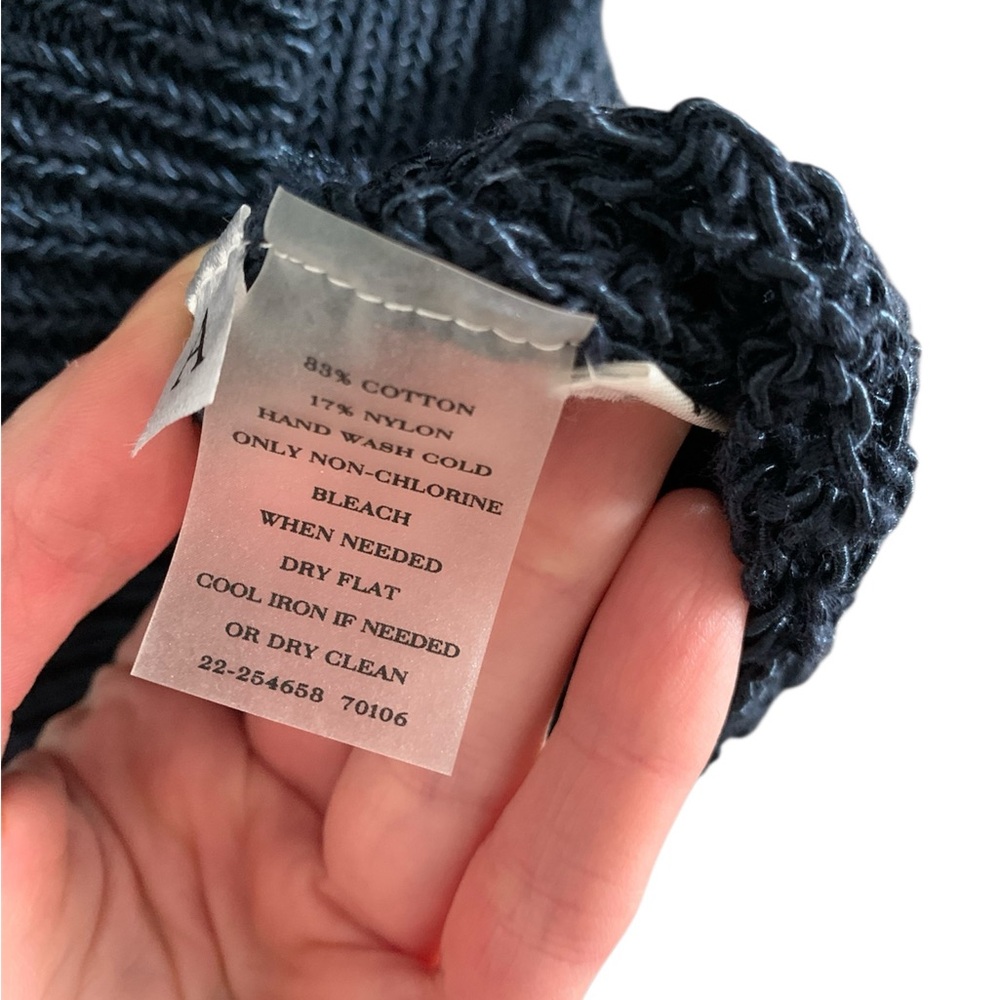 Ann Taylor Navy Blue Crew Neck Sweater with Short Sleeves and Open Weave - Picture 5 of 5